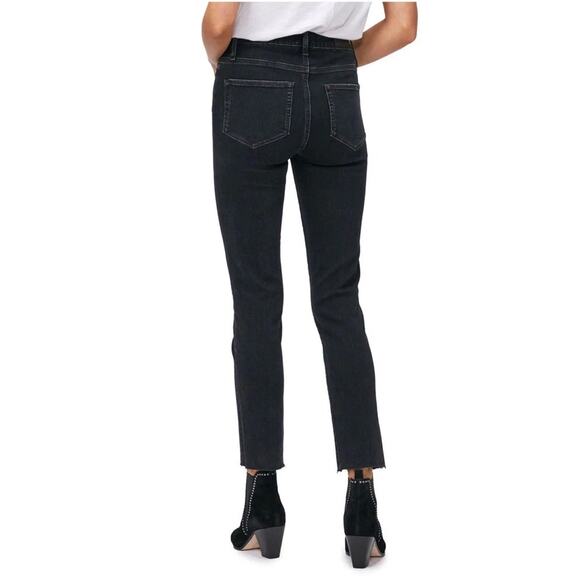 PAIGE Cindy Double Button Front Seam Straight Leg Split Ankle Washed Obsidian 28 - Picture 9 of 14